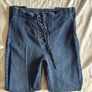 Free People Blue Lace Up Skinny Jeans